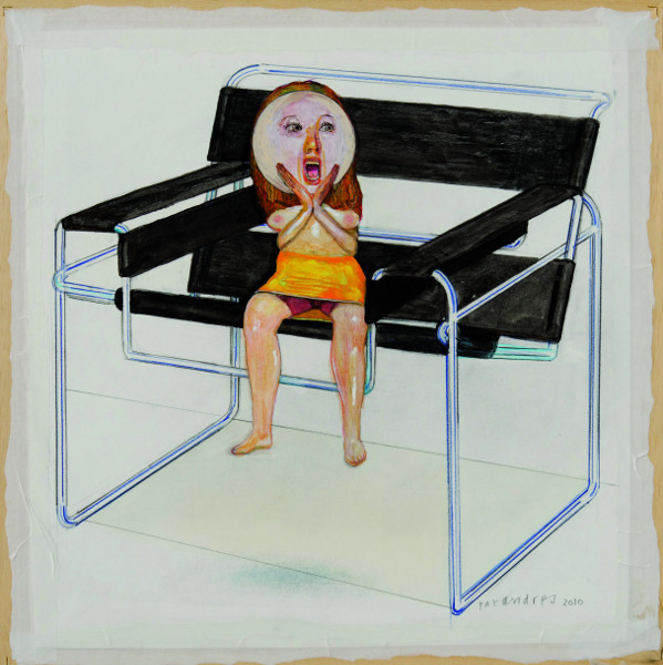Pat Andrea - Excursions imaginaireS : Desperate woman & chair 2011 mixte sur papier 45 x 45cm